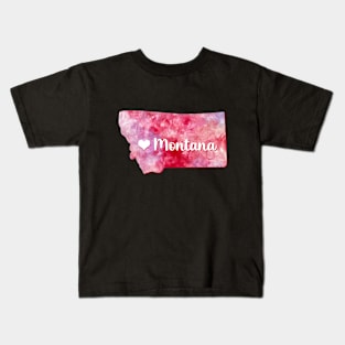 Montana state map USA heart watercolor pink watercolour Kids T-Shirt